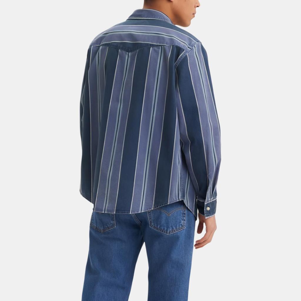 Levis Striped Loose Western Long Sleeve Shirt Men Shirts Blue A1919-0040