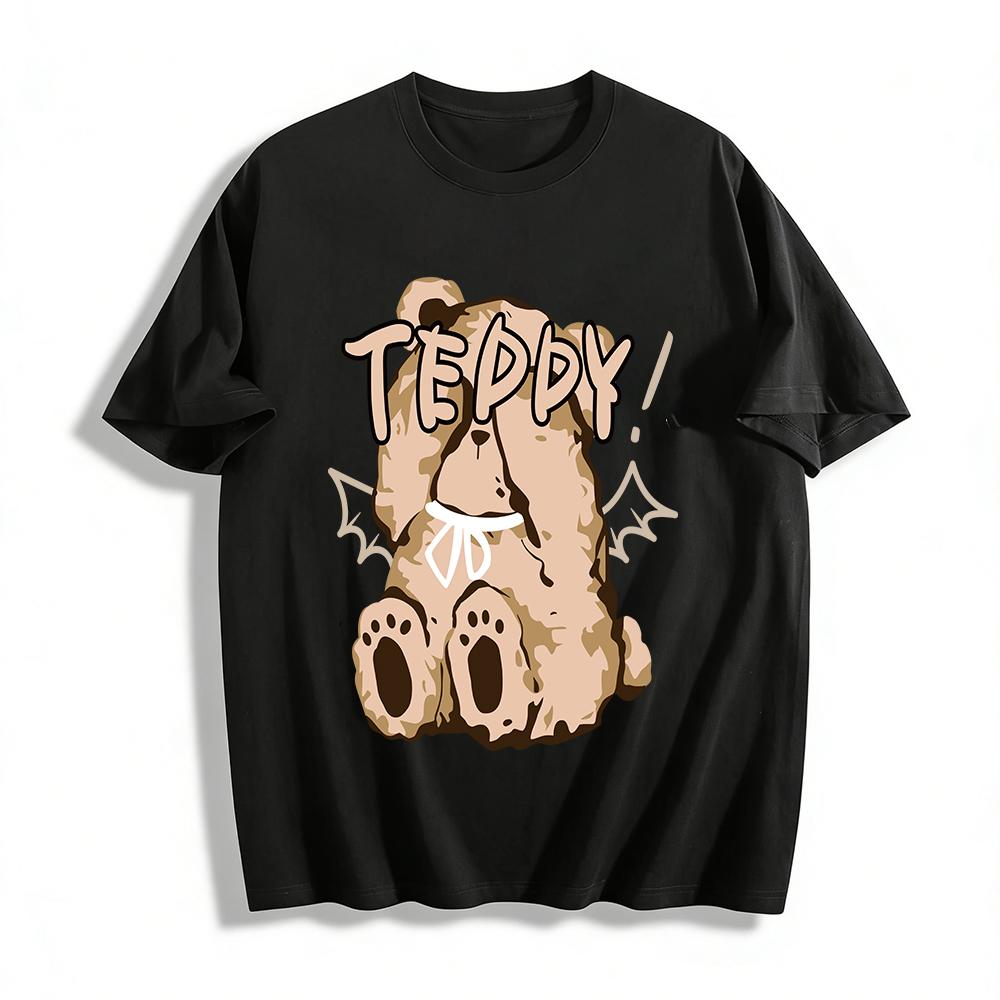 

Cute Teddy Bear Print Casual Tops Unisex Loose Comfortable Daily Versatile Crewneck Sweatshirts Pure cotton T-shirt XXS