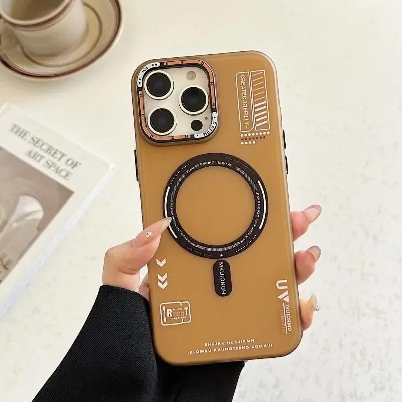 Funda Magnética Mate para Teléfono para iPhone 17 16 15 14 13 Pro Max Air Magsafe Carga Inalámbrica Marco de Lente Metálico Escarchado Cubierta de Botones