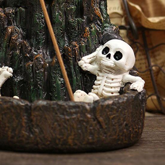 Halloween Skull Mountain Backflow Incense Burner Waterfall Incense Holder with 12 Incense Cones And Stick Resin Aromatherapy Holder for Gothic