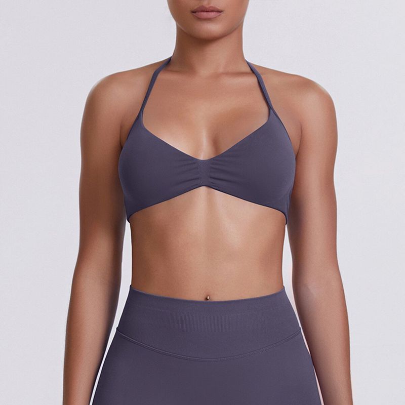 European and American Style Thin Strap Beauty Back Halter Sports Bra for Women, Pilates Yoga Tank Top, Seamless Fitness Underwear Camisole