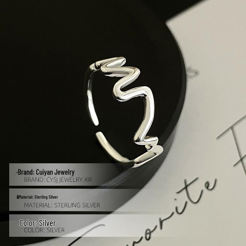 Cuiyan Shijie S925 Silver Korean Irregular Wave Geometric Women's Ring