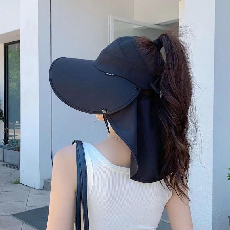 RICYGVM Women Summer Sun Hat Empty Top Neck Protection Shawl Hats Large Brim Fisherman Cap Without Flipping Anti-UV Sunscreen