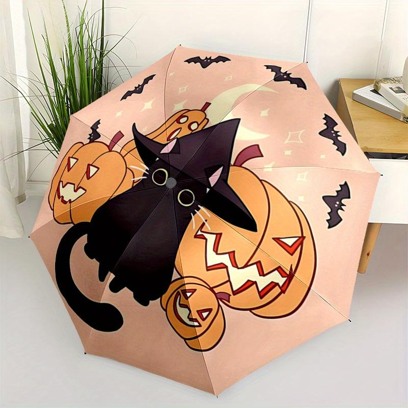 

1pc Moon Bat Pumpkin Cat Automatic 3-Fold Umbrella Design, Cute Cartoon Pattern, Portable Outdoor Umbrella, Perfect, Holiday Gift for Disney fans