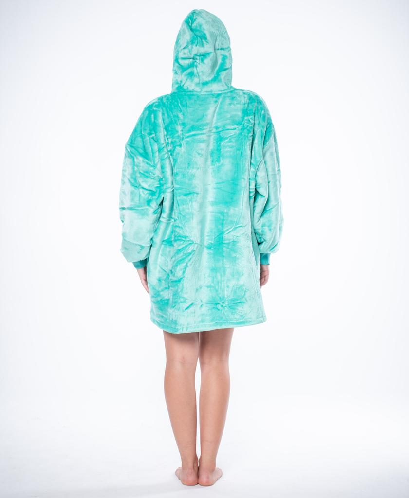 Bluza koc kocobluza 2w1 oversize xxl z kapturem gruba sherpa turkusowa