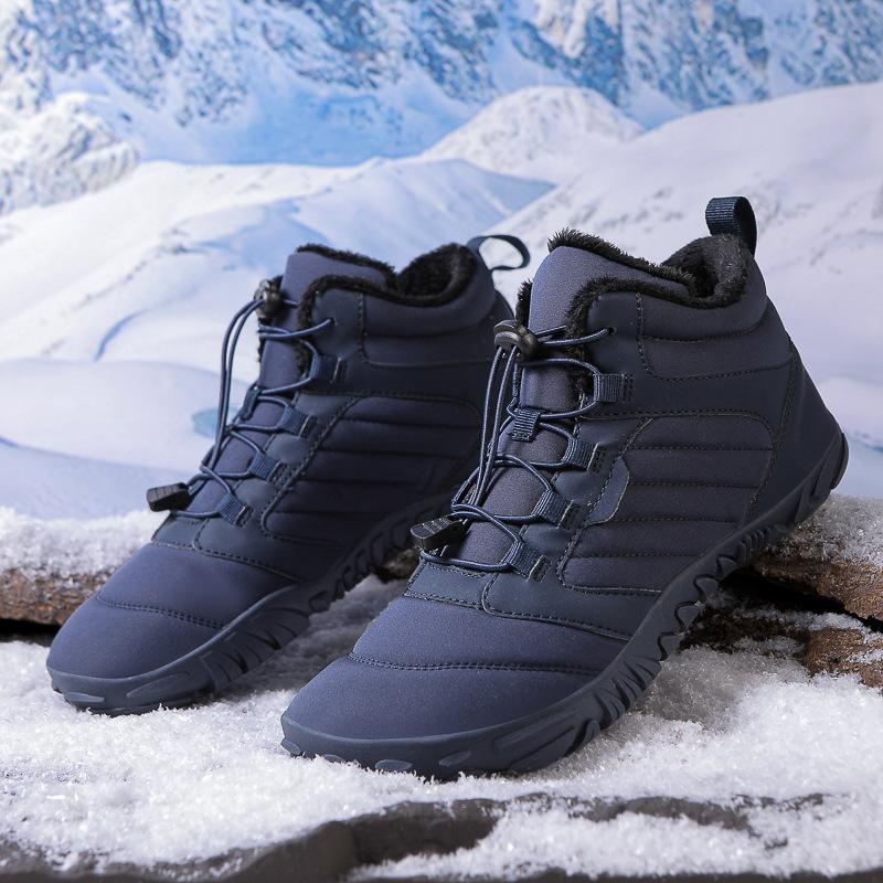 2024 outdoor snow boots men's new winter non-slip waterproof velvet warm cotton shoes women's thick-soled barefoot five-finger shoes