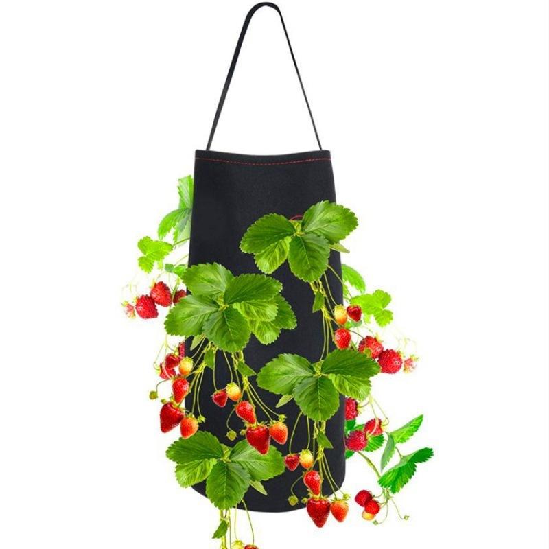 Felt Pins Strawberry Pouch 11 Pores Strawberry Potato Hanging Plant Pots Felt Bag