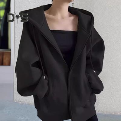 Cappotto da donna primaverile con cappuccio, coulisse, maniche lunghe, tasche, cerniera, polsini elastici, orlo, felpa sportiva, casual, da indossare tutti i giorni