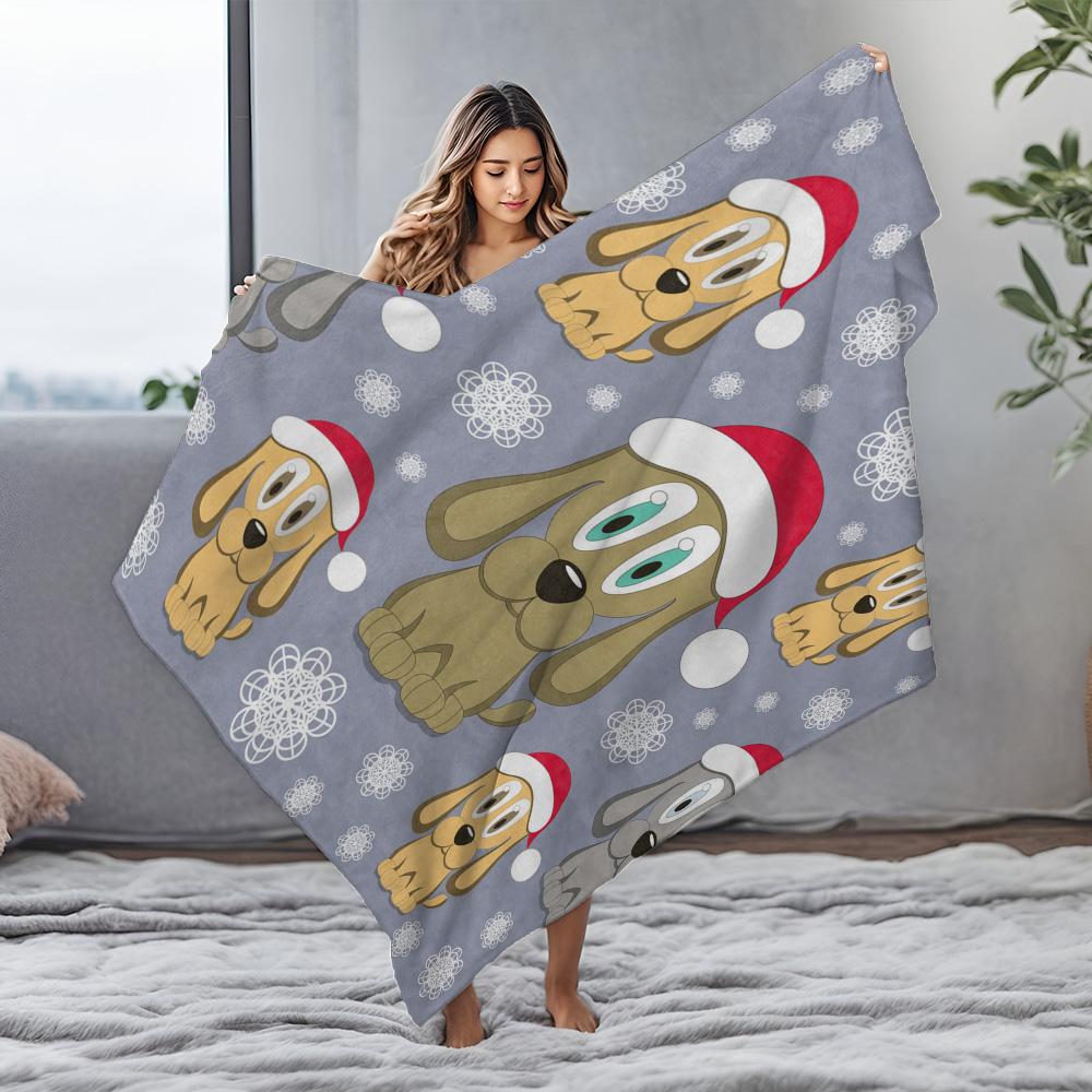 TU Cute Dog Blanket Christmas Pet Throw Fluffy Cozy Sherpa Fleece Gift Holiday Decor Kids Room Dorm