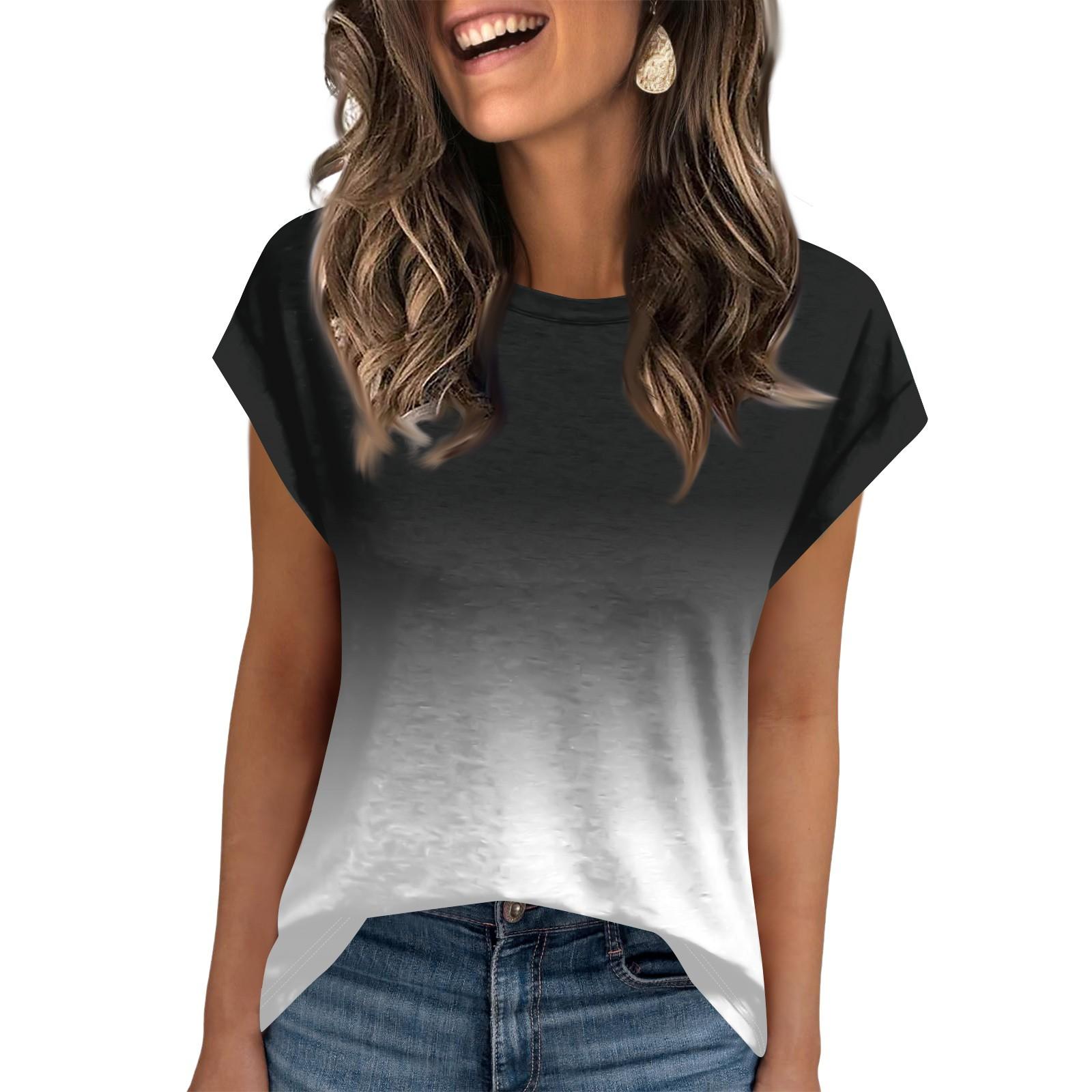 

Женская рабочая повседневная модная футболка с короткими рукавами и круглым вырезом XL чёрный