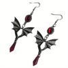 1 Pair of Retro Bat Wing Earrings, Personalized Red Pendant