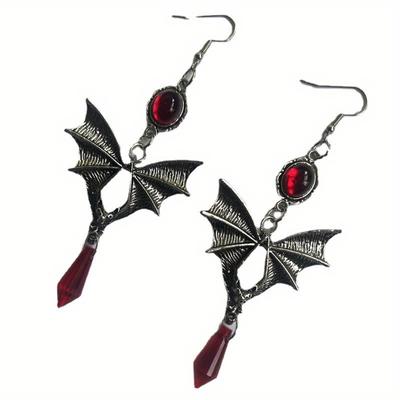 1 Pair of Retro Bat Wing Earrings, Personalized Red Pendant