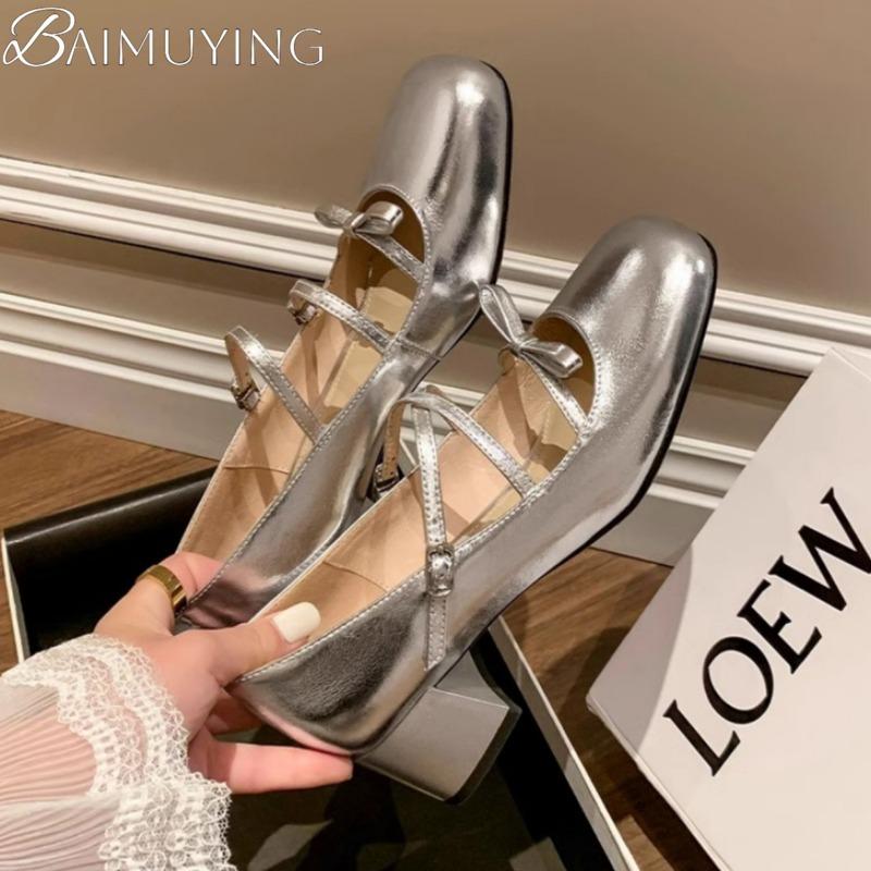 Fashion Women Marie Janes Shoes Square Toe Heeled Sandals Loafers Shoes Summer 2025 Trend Shallow Dress Pumps Elegant Zapatillas Mujer