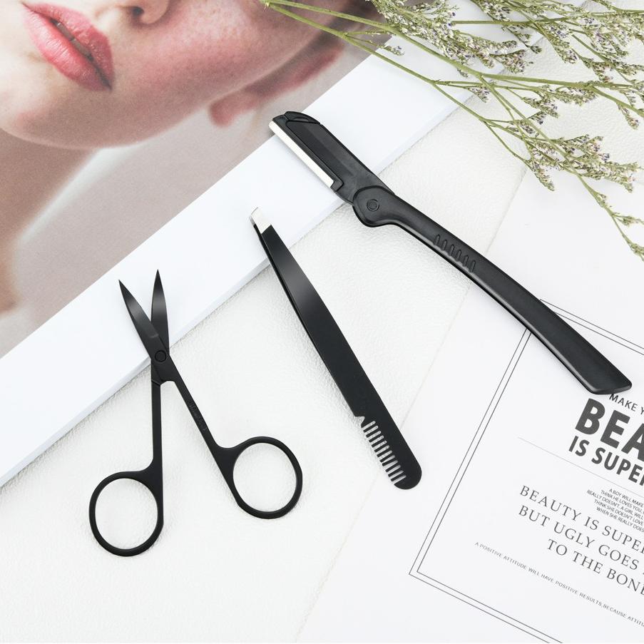 3Pcs/set Stainless steel eyebrow trimmers eyebrow knife beauty tool eyebrow clipper with eyebrow comb makeup tool