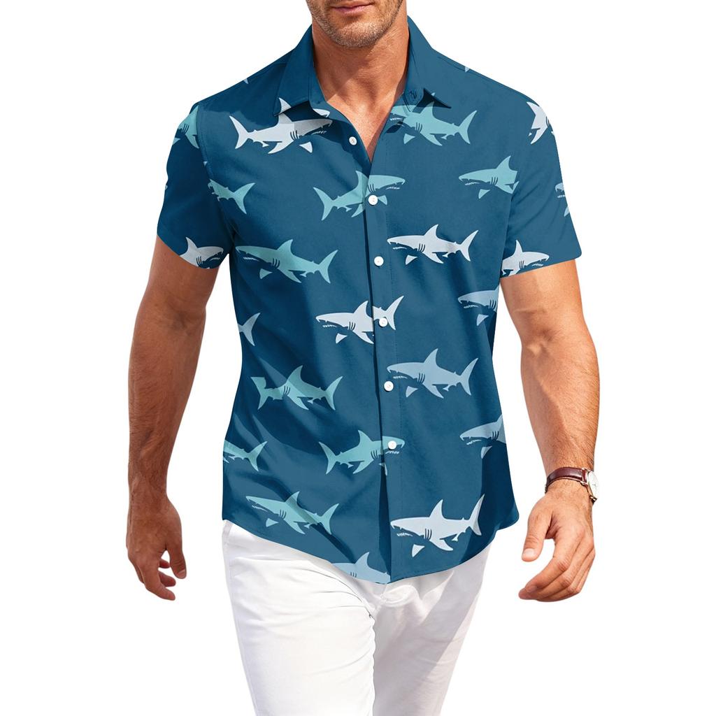 Camisa Casual de Hombre de Corte Holgado con Estampado Hawaiano de Manga Corta, Cuello Abotonado, Ligera, Camisa de Verano para la Playa, para Actividades al Aire Libre
