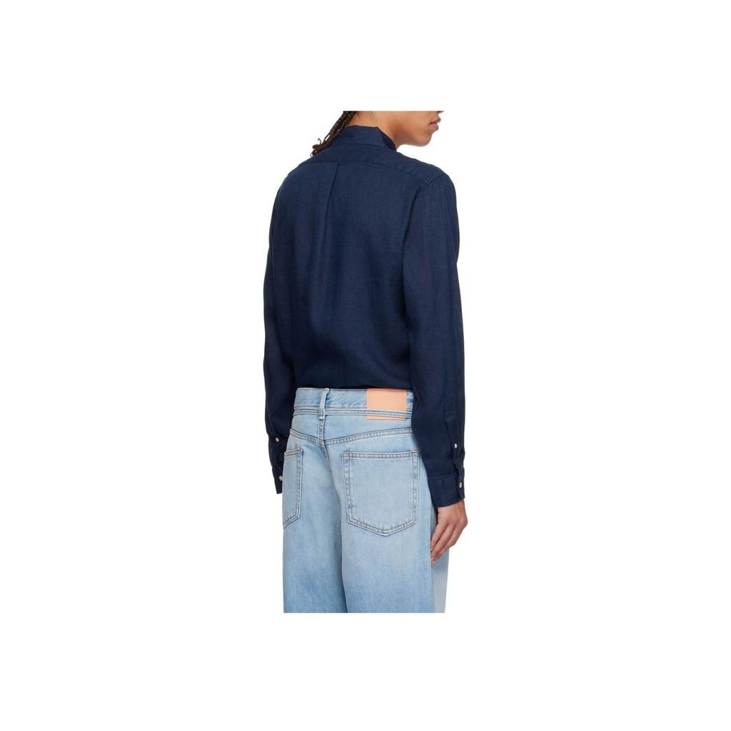 Polo Ralph Lauren Logo Polo Button Long Sleeve Shirt Men Shirts Navy-Blue 710966292006