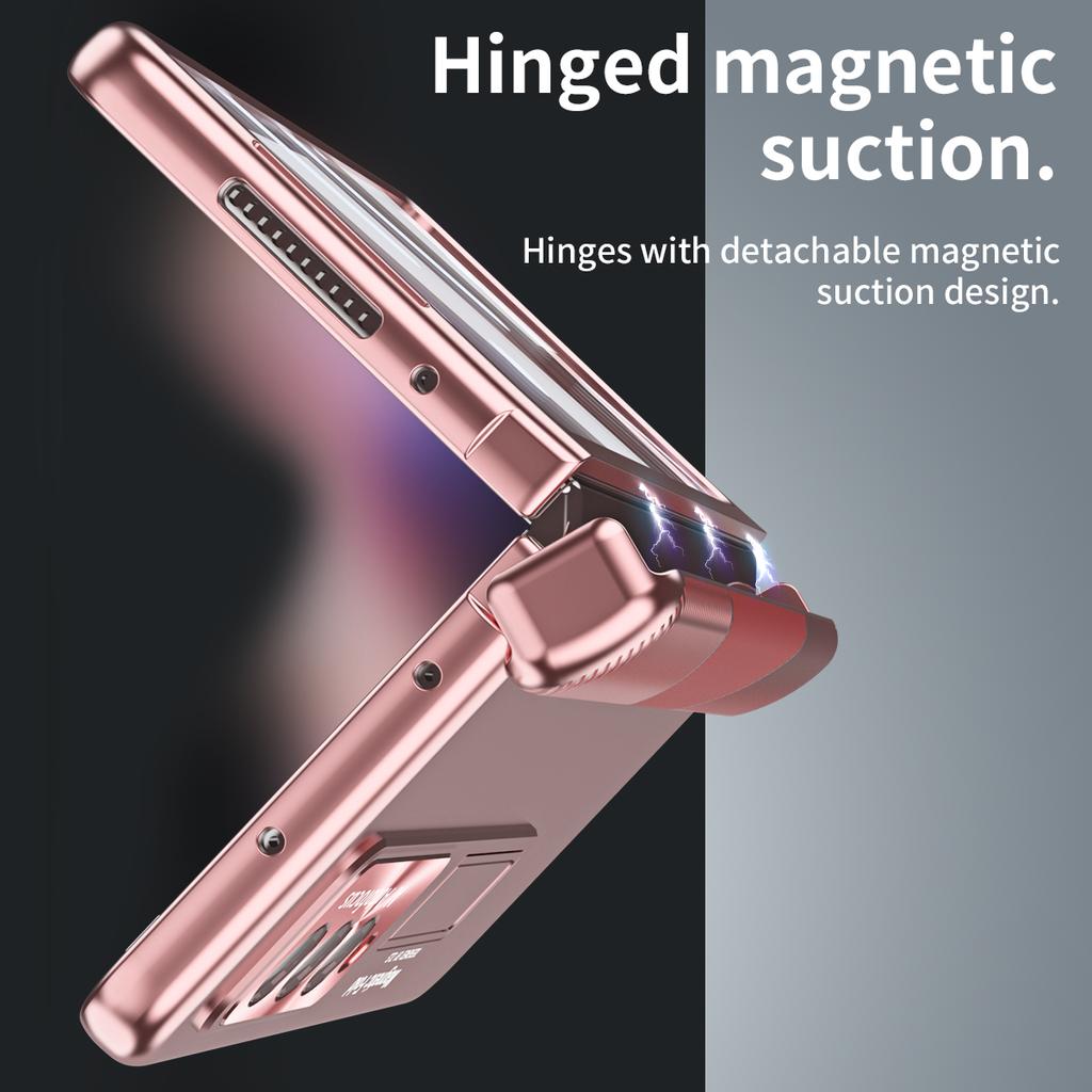 Magnetic Hinge Bracket Case For Samsung Galaxy Z Fold 4 3 5G Cover With Electroplated Lens Film Case For Galaxy Z Fold4 Fold3