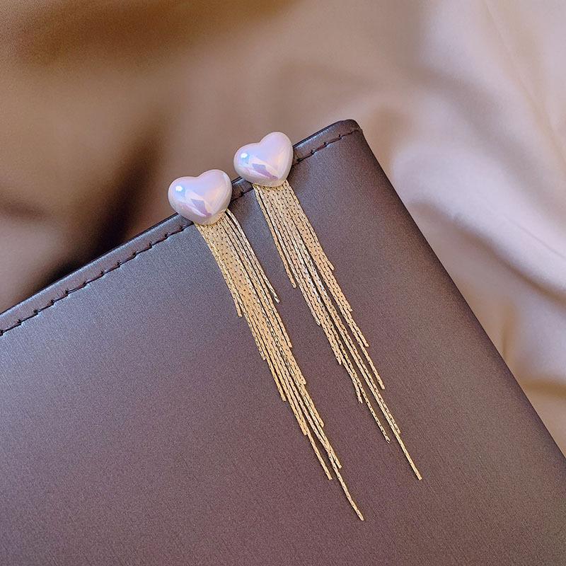 Colorful love pearl gold silk chain fringed earrings women's personality earrings temperament earrings