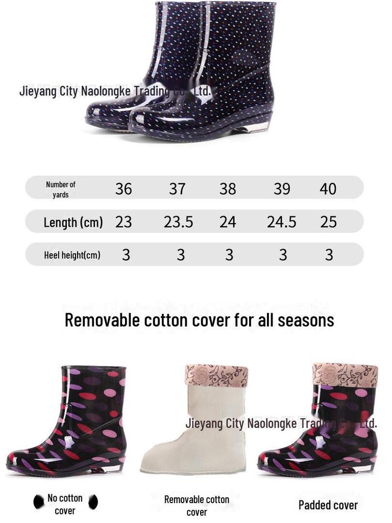 Women's Floral Crystal Rain Boots: Mid-Tube, Thick Rubber, Transparent Sole, Waterproof Kitchen Shoes