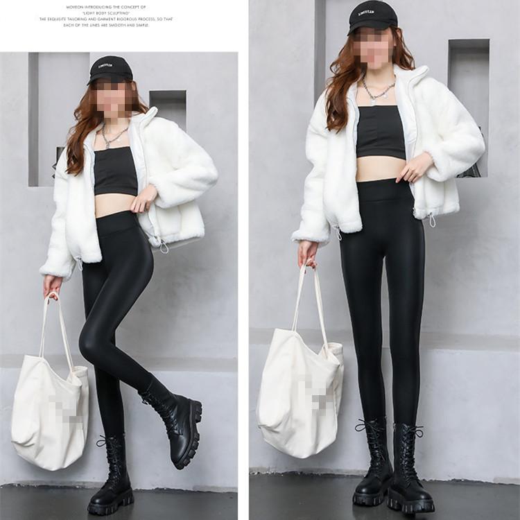 Damen-PU-Lederhose für den Winter, schmal geschnitten und warm