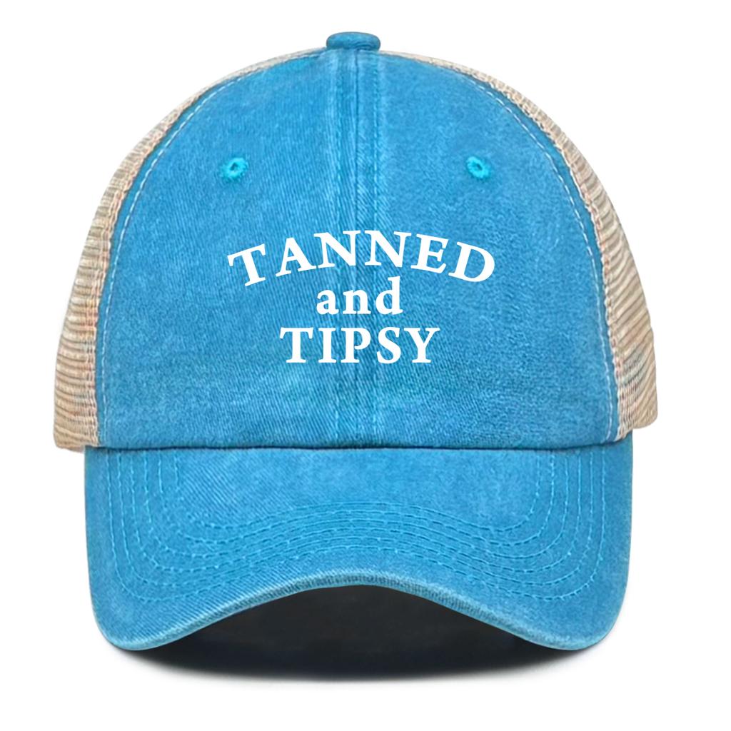 "Tanned and Tipsy" Print Mesh Cap Unisex Casual Cotton Snapback Hats For Woman Washed Retro Adjustable Baseball Cap