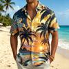 Herren Kurzarmhemd mit Tasche, bedruckt im Sunset Moon Night Coast Navigation Stil, Für Sommer Strandurlaub Freizeitkleidung