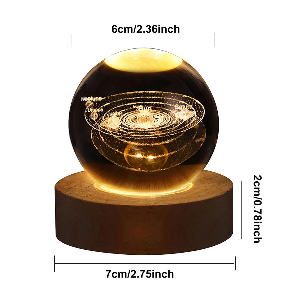 LED Crystal Ball Lamp Milky Way System Crystal Ball Glowing Solar System Crystal Ball with Wooden Base Glass Planet Nightlight