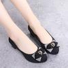 Single shoes fashion rhinestone bow women 2025 autumn new versatile thick heel soft sole work shoes suede shoes