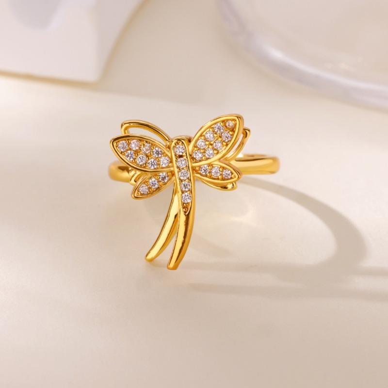 New smart dragonfly rotatable ring women's k gold micro-inlaid zircon temperament high-end open ring