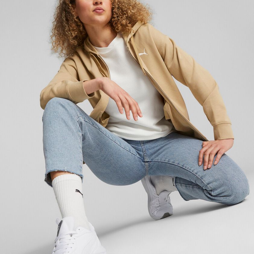 Puma Solid Color Casual Loose Full Zip Hooded Long Sleeve Sweatshirt Women Sweatshirt Brown 676003-84