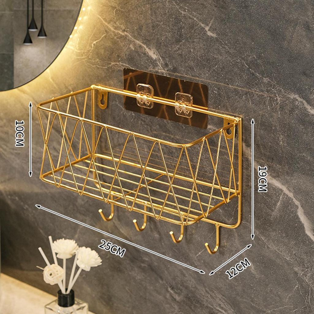 Shelf for Shower Basket with Hooks, Organizer, Storage Shelf, Iron, Rust Proof, Wall Mounted, No