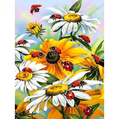 DIY 5D Diamant Stickerei Blumen Gänseblümchen Diamant Malerei Kreuzstich Marienkäfer Bild Home Decor