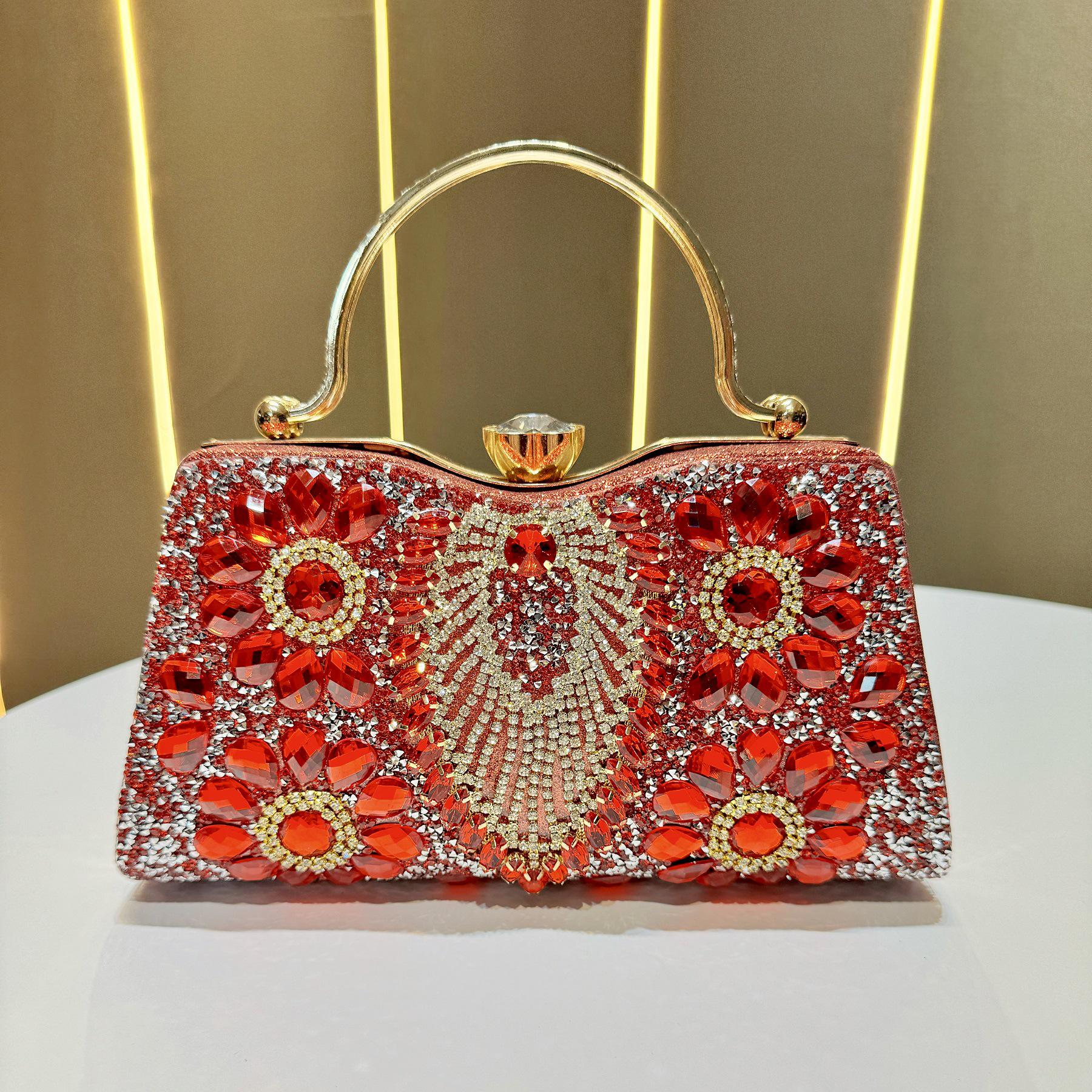 

Женская вечерняя сумка кроссбоди, усыпанная бриллиантами - Блестящая одноплечевая сумочка для банкетов и светских мероприятий красный