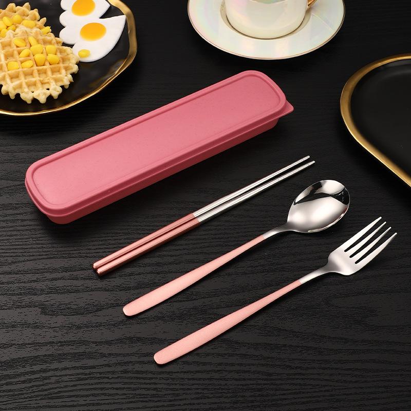 Stainless Steel Cutlery Portable Student Spoon Fork Chopsticks Three-piece Outdoor Set