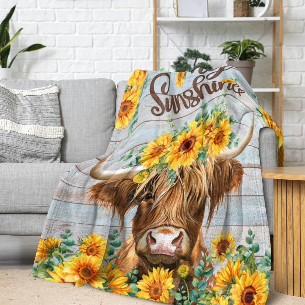 Sunflower Heights Cattle Digital-printed Polyester Bedroom Velvet Flannel Soft Sofa Cover Blanket Fleece Soft Sofa Cover