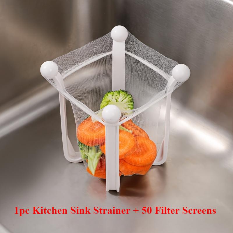

1pc Kitchen Sink Strainer + 50 Filter Screens, Drain Rack - Durable Plastic, Open Storage Design for Easy Cleanup светло-желтого
