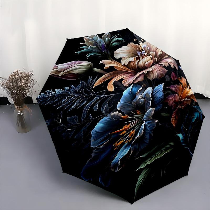 1pc Floral ArtworkOpen/Close Umbrella-Windproof, Compact Travel Umbrella, Sturdy 8-Rib Shaft, Outdoor Accessory, 1022