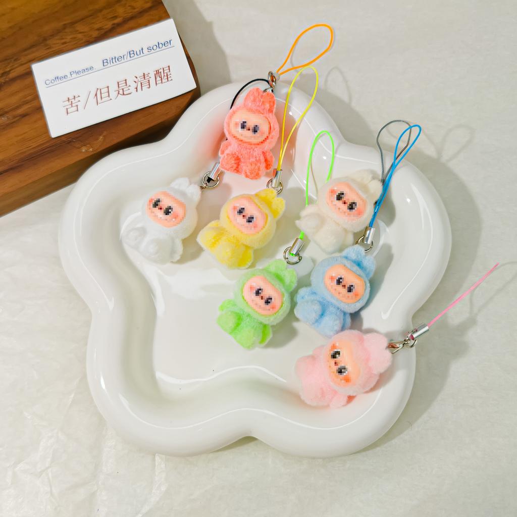 Mobile Phone Rope M34 Flocking Keychain Pendant Rab Cloth Doll Bag Pendant Creative Small Gift Hanging