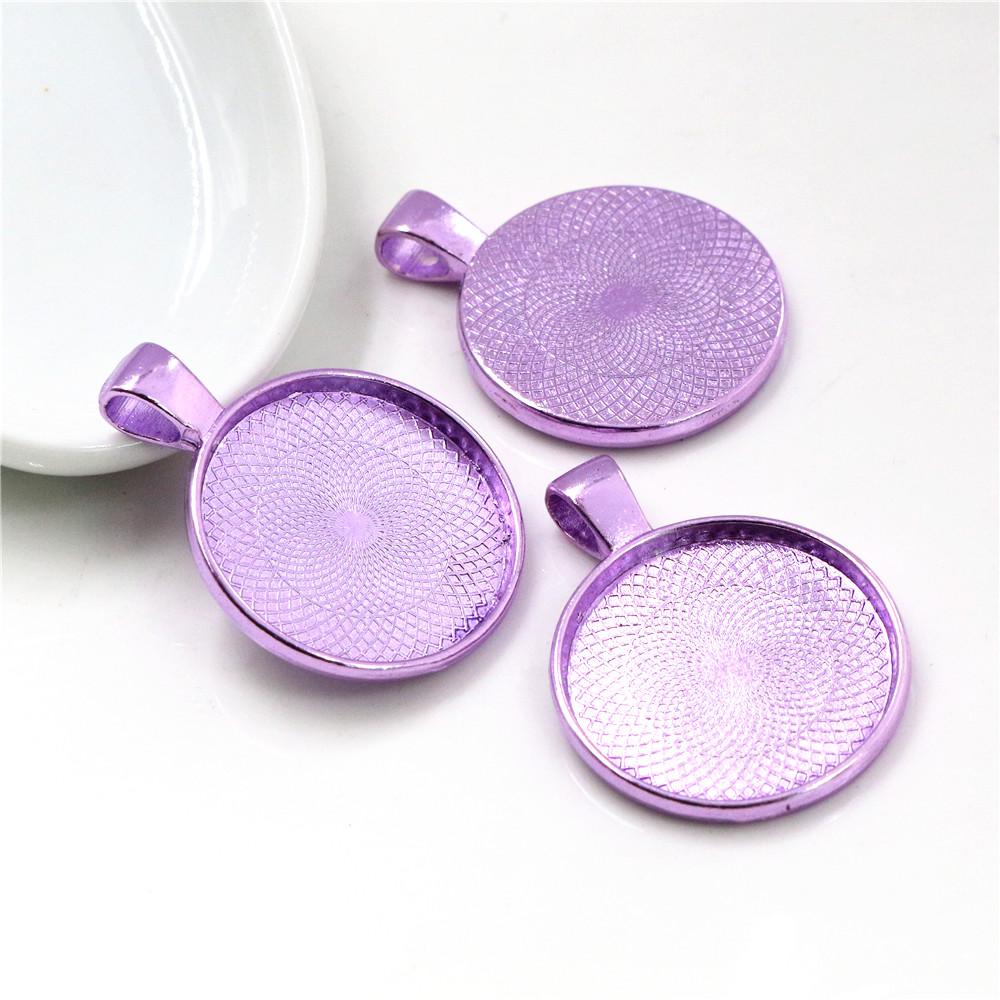 

New Colors High Quality 5pcs/lot 25mm Inner Size 8 Colors Plated Cabochon Base Setting Charms Pendant Tray for Necklace фиолетовый