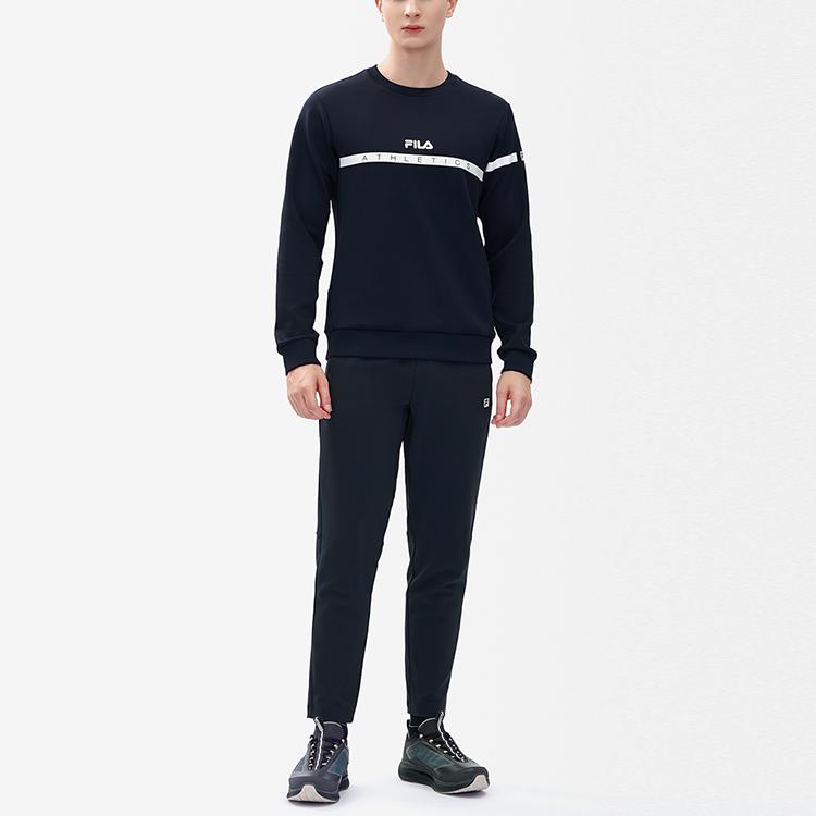 Fila Solid Color Logo Round Neck Knit Pullover Sweatshirt Men Sweatshirt Dark-Blue A11M241217F-NV