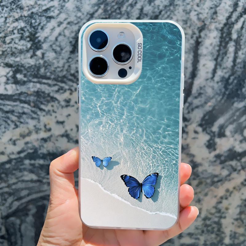 Blue Butterfly Ocean Waves Phone Case For iPhone 14 13 12 11 Pro Max 16 15 Pro Max 13 Mini 16 15 14 Plus Shockproof Laser Covers