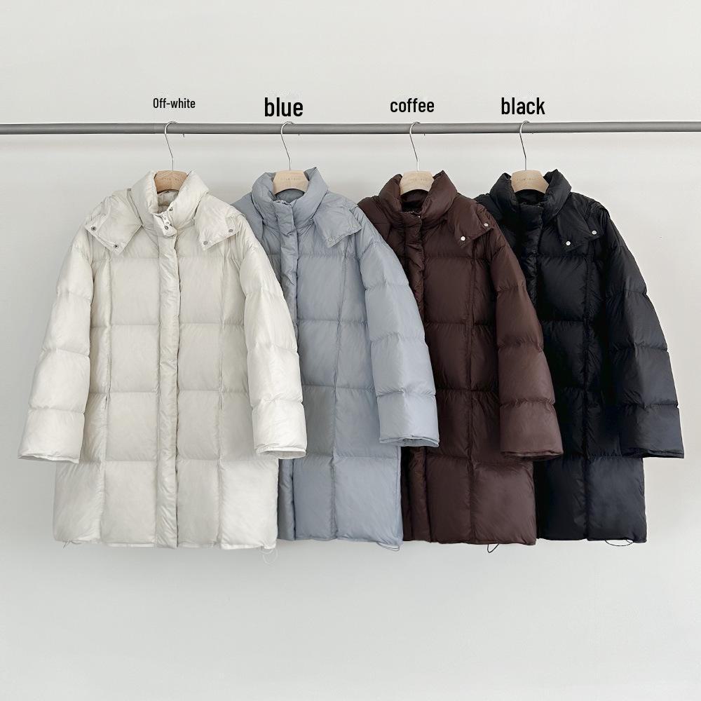 

EVERTRUE Женская зимняя длинная куртка-пуховик с капюшоном, 90% белый утиный пух, корейский стиль 61621 чёрный