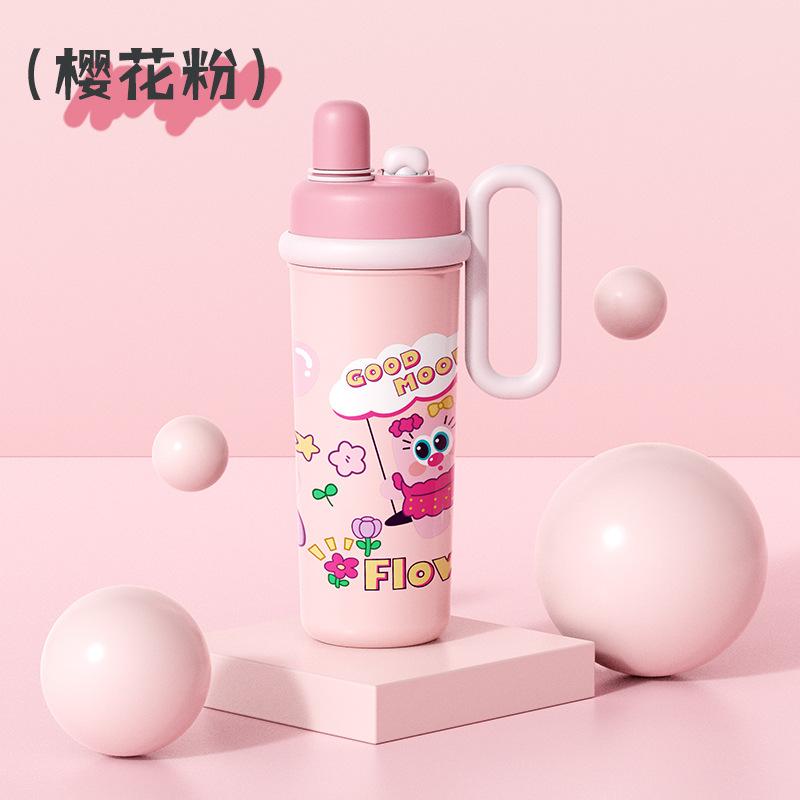 New Cute Multi-capacity Water Cup Double Drink Belt Handle Straw Cup Cartoon Creative Thermos Cup 111 Stainless Steel