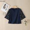 ZANZEA Women Casual Round Neck Loose Floral Splice Short Sleeve Blouse