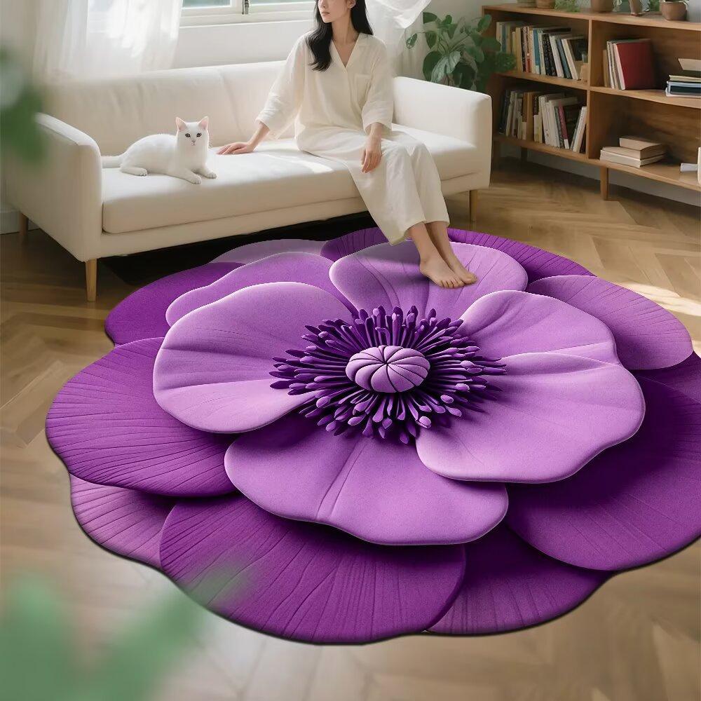 3D Floral Crystal Velvet Floor Mat For Living Room Polyester Fiber Easy To Clean Stain Resistant Decorative Rug For Bedroom And Home Decor