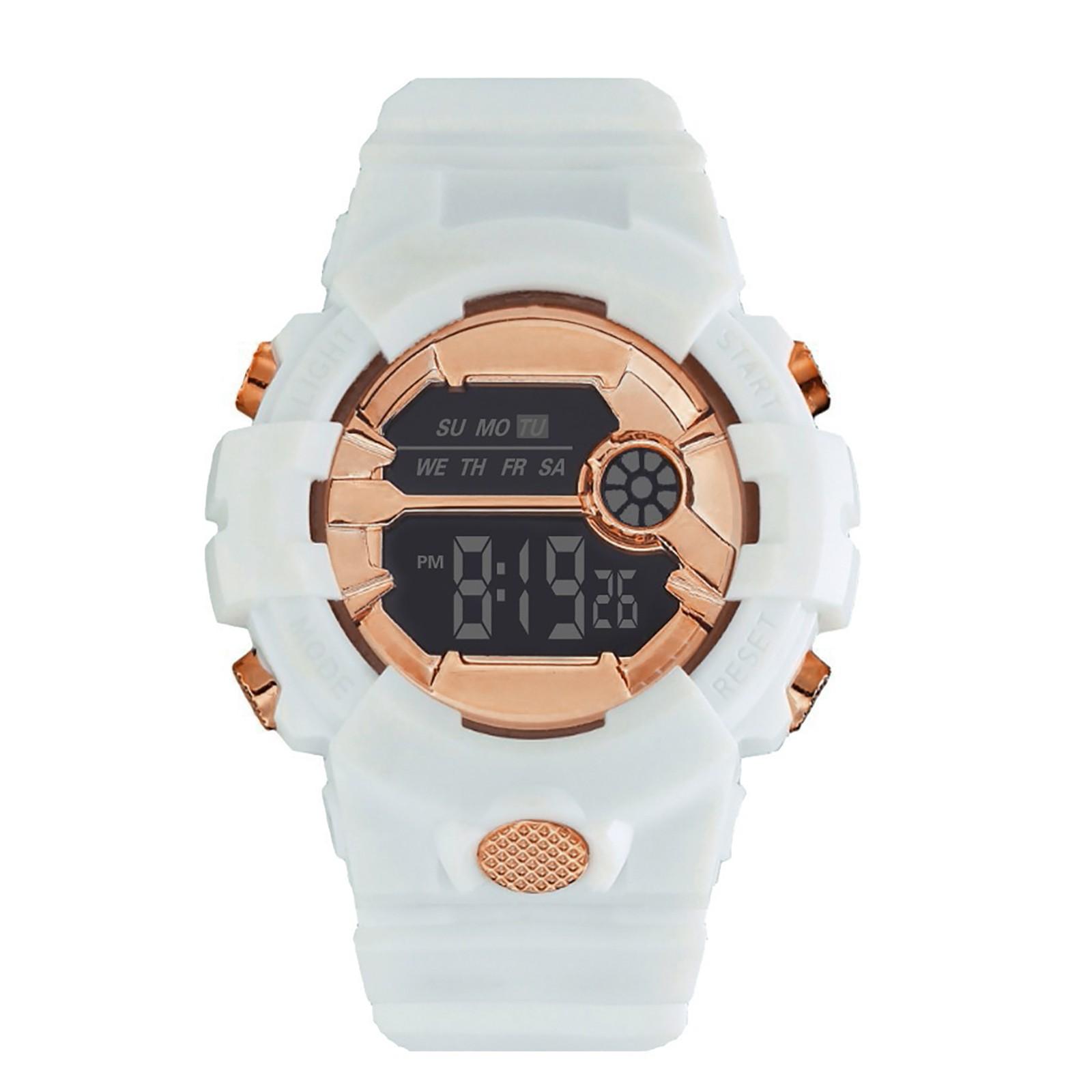 

Модные водонепроницаемые мужские часы с ЖК-дисплеем для мальчиков с цифровым секундомером и датой, резиновые спортивные наручные часы One Size белый