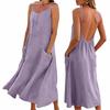 Women's Fashionable Casual -Color -Neck Backless Dress With Pockets