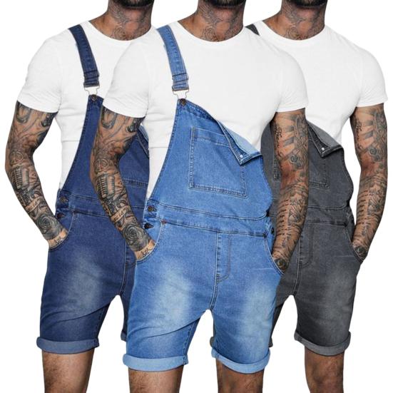 Denim Overall Shorts Solid Color Shoulder Straps Summer Hip Hop Adjustable Short Jean