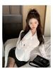 Spicy Girl Women's Slim Fit White Shirt - Chic, Waist-Cinching, Long Sleeve Cardigan for Spring and Autumn.