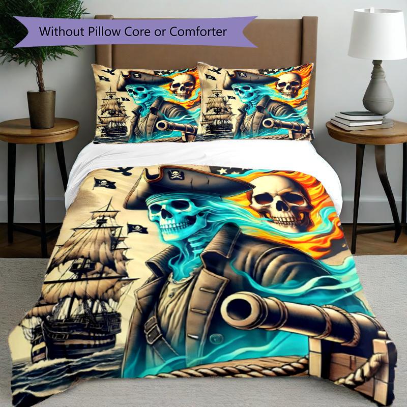 3pcs Duvet Cover Set (1*Duvet Cover + 2*Pillowcase, Without Core), Captain Jack Sparrow Print Bedding Set, Bedroom Decor, All‑Season, Gift